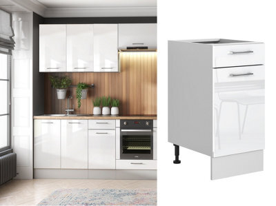 Impact Furniture Kitchen Drawer Unit 400mm Base Cabinet White Gloss Cupboard Modern Narrow Slimline Flat Pack Storage Ella - image 1