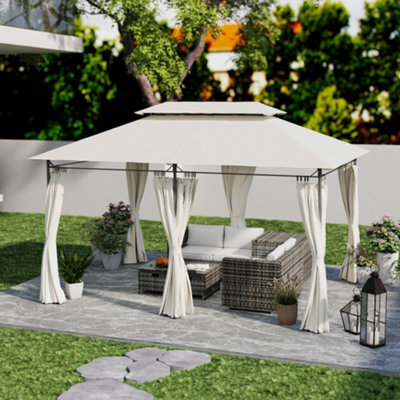 Outsunny 3 X 4M Garden Gazebo With Sides, Double Roof Metal Gazebo, White - image 1