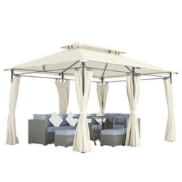 Outsunny 3 X 4M Garden Gazebo With Sides, Double Roof Metal Gazebo, White - thumbnail 2