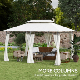 Outsunny 3 X 4M Garden Gazebo With Sides, Double Roof Metal Gazebo, White - thumbnail 5