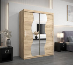 Arte Madrid Contemporary 2 Mirrored Sliding Door Wardrobe 5 Shelves 2 Rails Oak Sonoma Effect (H)2000mm (W)1500mm (D)620mm - thumbnail 2