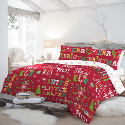 Fusion Santas Little Helper Text Crazy Festive Print Duvet Cover Set - image 1