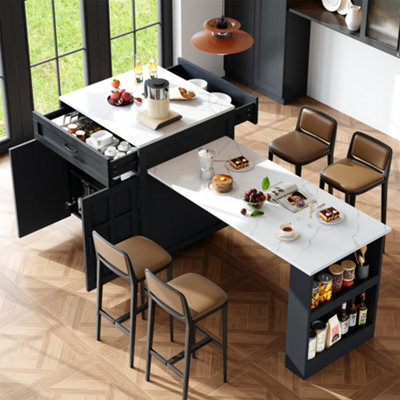 Abrihome Extendable Bar Table With Storage (133-202 X 70 X 93.5 Cm), With 2 Drawers And 4 Compartments, Expandable Kitchen Island Table - image 1