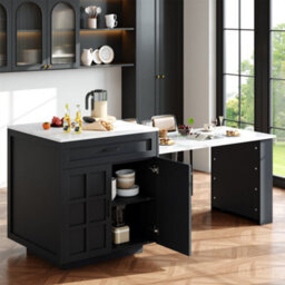 Abrihome Extendable Bar Table With Storage (133-202 X 70 X 93.5 Cm), With 2 Drawers And 4 Compartments, Expandable Kitchen Island Table - thumbnail 2