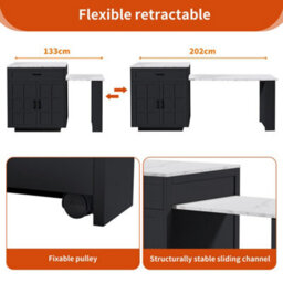 Abrihome Extendable Bar Table With Storage (133-202 X 70 X 93.5 Cm), With 2 Drawers And 4 Compartments, Expandable Kitchen Island Table - thumbnail 6