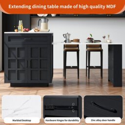 Abrihome Extendable Bar Table With Storage (133-202 X 70 X 93.5 Cm), With 2 Drawers And 4 Compartments, Expandable Kitchen Island Table - thumbnail 4