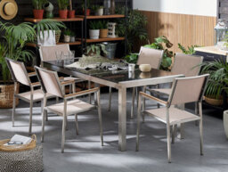 Beliani Garden Dining Table Grosseto 180 Cm 90 Cm Polished Granite Black - thumbnail 2
