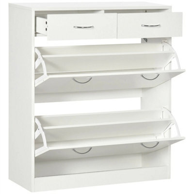 Slim Shoe Cabinet With 2 Flip Drawers For 12 Pairs Of Shoes White - image 1