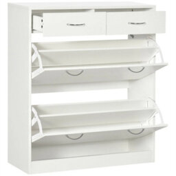 Slim Shoe Cabinet With 2 Flip Drawers For 12 Pairs Of Shoes White - thumbnail 1