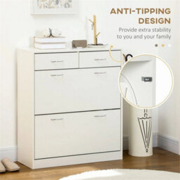 Slim Shoe Cabinet With 2 Flip Drawers For 12 Pairs Of Shoes White - thumbnail 4