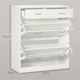 Slim Shoe Cabinet With 2 Flip Drawers For 12 Pairs Of Shoes White - thumbnail 2
