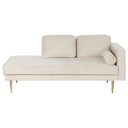 Beliani Right-Hand Chaise Longue Miramas Velvet Beige - thumbnail 1