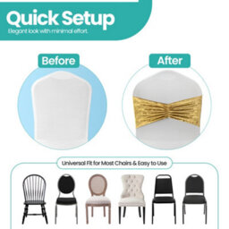 Neel Blue Pack Of 10 Velvet Chair Band Glitz Shiny Fabric Strechy Chair Band Sash, Gold - thumbnail 2