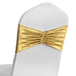 Neel Blue Pack Of 10 Velvet Chair Band Glitz Shiny Fabric Strechy Chair Band Sash, Gold - thumbnail 7