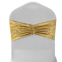 Neel Blue Pack Of 10 Velvet Chair Band Glitz Shiny Fabric Strechy Chair Band Sash, Gold - thumbnail 1