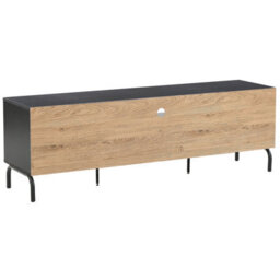 Beliani Tv Stand Black And Light Wood Particle Board With Metal Legs, Drawer And 2 Cabinets - Fits Up To 70-Inch Tvs - thumbnail 6