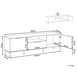Beliani Tv Stand Black And Light Wood Particle Board With Metal Legs, Drawer And 2 Cabinets - Fits Up To 70-Inch Tvs - thumbnail 4