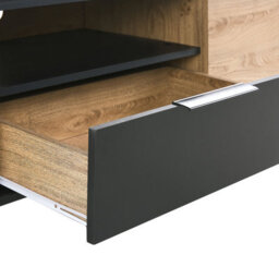 Beliani Tv Stand Black And Light Wood Particle Board With Metal Legs, Drawer And 2 Cabinets - Fits Up To 70-Inch Tvs - thumbnail 8