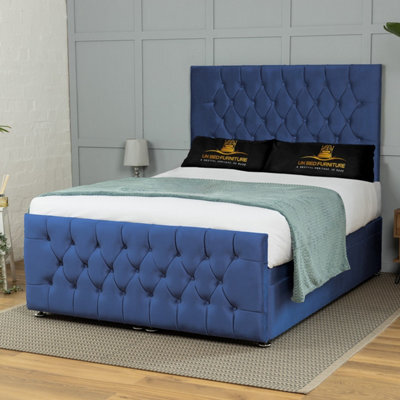 UKBEDFURNITURE Winchester Plush Blue End Opening Divan Ottoman Bed With 54 Inch Headboard & 10 Inch Orthopaedic Mattress - image 1