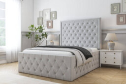 "Sloomy Vienna Silver Plush Bed Frame With Mattress With 50"" Upholstered Headboard 4'6 Double" - thumbnail 2