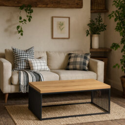 Wyld Haus Porto Wild Oak Effect Rectangular Coffee Table With Black Steel Wire Base - thumbnail 2