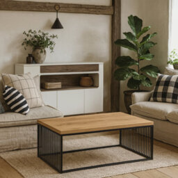 Wyld Haus Porto Wild Oak Effect Rectangular Coffee Table With Black Steel Wire Base
