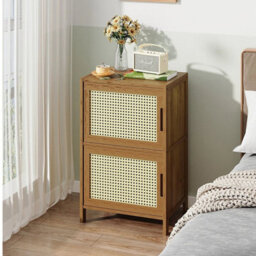 Bedside Table 2 Rattan Door Bamboo Nightstand Cabinet Storage Bedroom Side Table - thumbnail 3