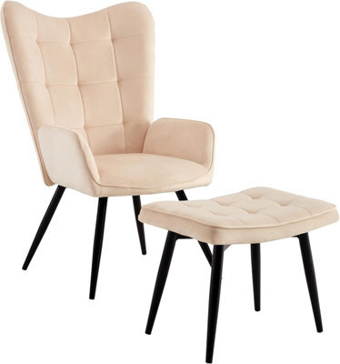 Spot On Dealz Modern Velvet Accent Chair Armchair Living Room Armchairs Relax Lounge Chair And Footstool - image 1