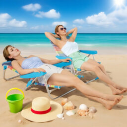 Gainoom 2 Pack Corlorful Beach Chair For Adults Foldable 4 Position Reclining Picnic Chair - thumbnail 9
