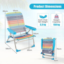 Gainoom 2 Pack Corlorful Beach Chair For Adults Foldable 4 Position Reclining Picnic Chair - thumbnail 2