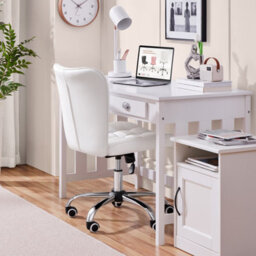 Yaheetech Pu Leather Adjustable Desk Chair With Padded Armrests And Rolling Wheels - White - thumbnail 2