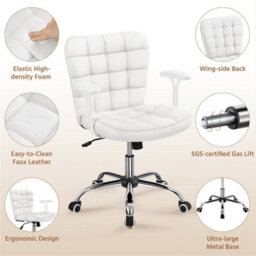 Yaheetech Pu Leather Adjustable Desk Chair With Padded Armrests And Rolling Wheels - White - thumbnail 5