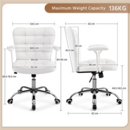 Yaheetech Pu Leather Adjustable Desk Chair With Padded Armrests And Rolling Wheels - White - thumbnail 4
