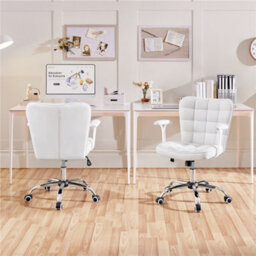 Yaheetech Pu Leather Adjustable Desk Chair With Padded Armrests And Rolling Wheels - White - thumbnail 7