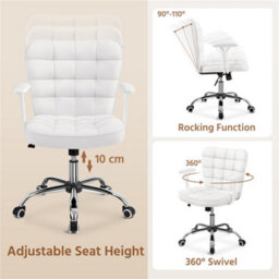 Yaheetech Pu Leather Adjustable Desk Chair With Padded Armrests And Rolling Wheels - White - thumbnail 6