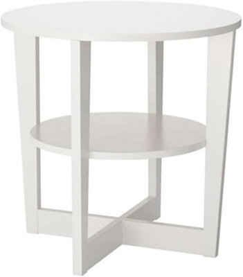 Biznest Round White Side Table Lamp Coffee Table Hallway Living Room Furniture 2 Tier Home Decor End Table 50 Cm Diameters - image 1