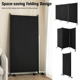 Costway 180Cm Freestanding Room Divider 3 Panel Rolling Privacy Screens For Indoor - thumbnail 7
