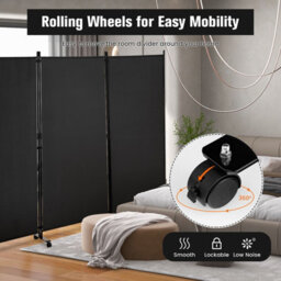 Costway 180Cm Freestanding Room Divider 3 Panel Rolling Privacy Screens For Indoor - thumbnail 6