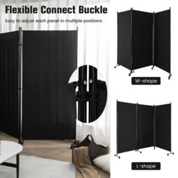 Costway 180Cm Freestanding Room Divider 3 Panel Rolling Privacy Screens For Indoor - thumbnail 8