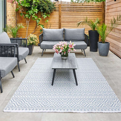 Blue Outdoor Rug, Geometric Stain-Resistant Rug For Patio Decks, 3mm Modern Outdoor Durable Area Rug-160Cm X 220Cm - image 1