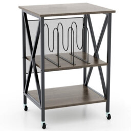 Costway Vinyl Record Storage Shelf Turntable Stand W/ Divider Metal Frame Side Table-Grey - thumbnail 1