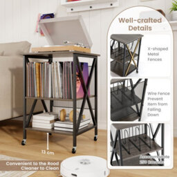 Costway Vinyl Record Storage Shelf Turntable Stand W/ Divider Metal Frame Side Table-Grey - thumbnail 4