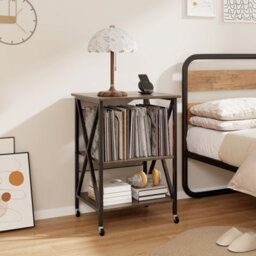 Costway Vinyl Record Storage Shelf Turntable Stand W/ Divider Metal Frame Side Table-Grey - thumbnail 8