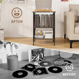 Costway Vinyl Record Storage Shelf Turntable Stand W/ Divider Metal Frame Side Table-Grey - thumbnail 6