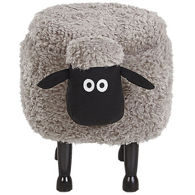 Beliani Pasture Pals Kids Grey Faux Fur Animal Stool With Hidden Storage And Rubberwood Legs - image 1