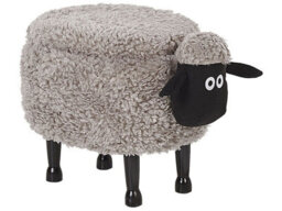 Beliani Pasture Pals Kids Grey Faux Fur Animal Stool With Hidden Storage And Rubberwood Legs - thumbnail 3