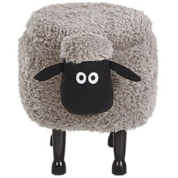 Beliani Pasture Pals Kids Grey Faux Fur Animal Stool With Hidden Storage And Rubberwood Legs - thumbnail 1