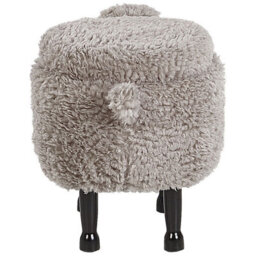 Beliani Pasture Pals Kids Grey Faux Fur Animal Stool With Hidden Storage And Rubberwood Legs - thumbnail 6