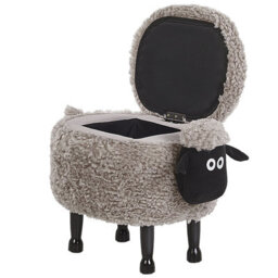 Beliani Pasture Pals Kids Grey Faux Fur Animal Stool With Hidden Storage And Rubberwood Legs - thumbnail 5