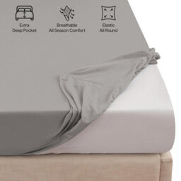 "Ameha Fitted Sheet 40Cm Extra Deep Pocket Elastic Corners Soft Microfiber Fitted Sheet 16"" (Grey,super King 180X200Cm)" - thumbnail 5